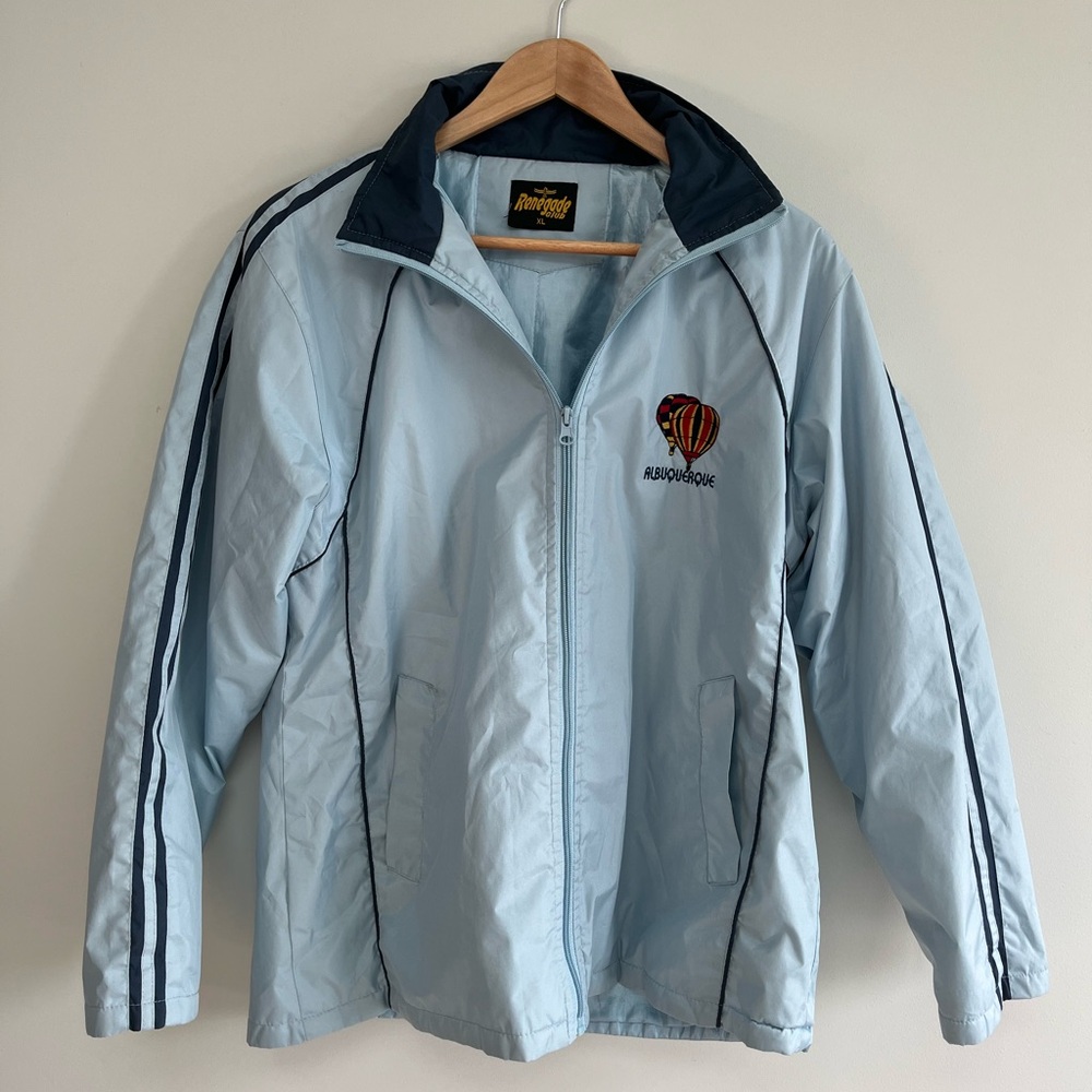 Vintage light blue Renegade Club Albuquerque water proof jacket.